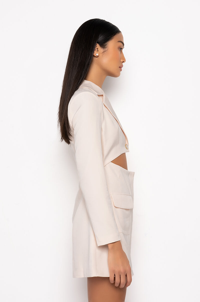 CAN'T BE WITHOUT ME MINI BLAZER DRESS WITH CUT OUT WHITE