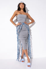 CAN'T GET ENOUGH EXTRA RUCHED MIDI DRESS HEATHER GREY