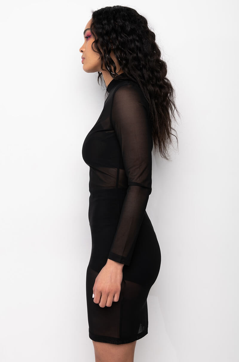 CAN'T MOVE ON MINI MESH DRESS BLACK