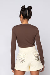 CAN'T TIE ME DOWN LONG SLEEVE FRONT KNOT BLOUSE BROWN