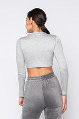 CAN'T TIE ME DOWN LONG SLEEVE FRONT KNOT BLOUSE HEATHER GREY