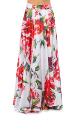 CARAMELLA MAXI SATIN WRAP SKIRT WHITE MULTI