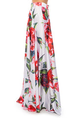 CARAMELLA MAXI SATIN WRAP SKIRT WHITE MULTI