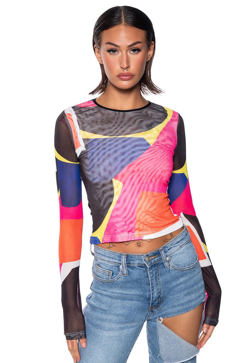 CAREFUL WITH ME LONG SLEEVE MESH TEE