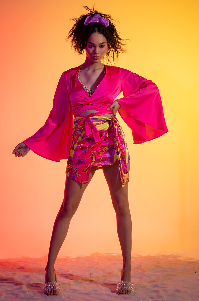 CARIBBEAN VIBES SATIN TIE FRONT TOP