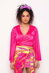 CARIBBEAN VIBES SATIN TIE FRONT TOP