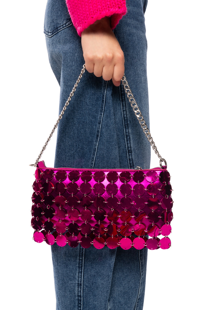 CARMELINA METALLIC SEQUIN BAG IN FUCHSIA