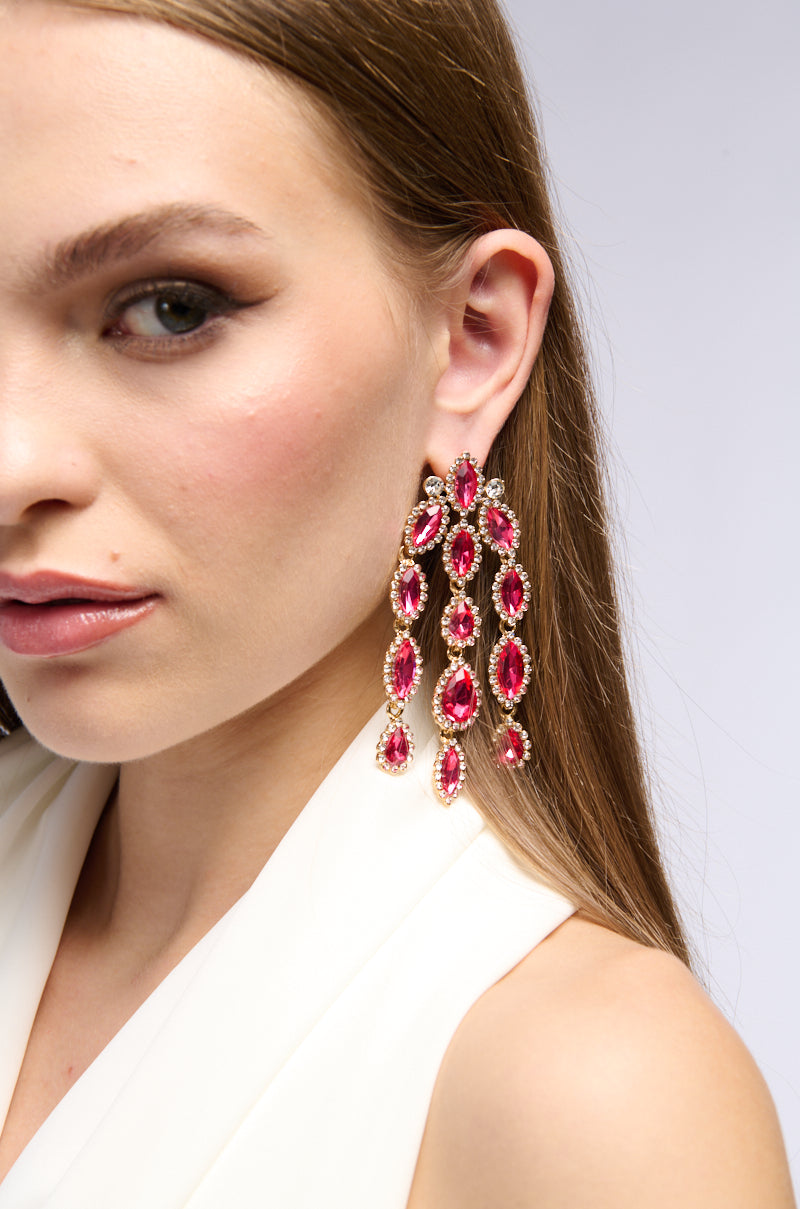 CASCADE RHINESTONE EARRING IN PINK
