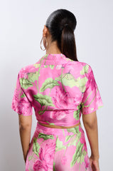 CATCH ME IN MIAMI PRINTED SATIN SHIRT