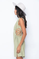 CAUGHT UP IN THE TWIST MINI DRESS WITH SLIT OLIVE