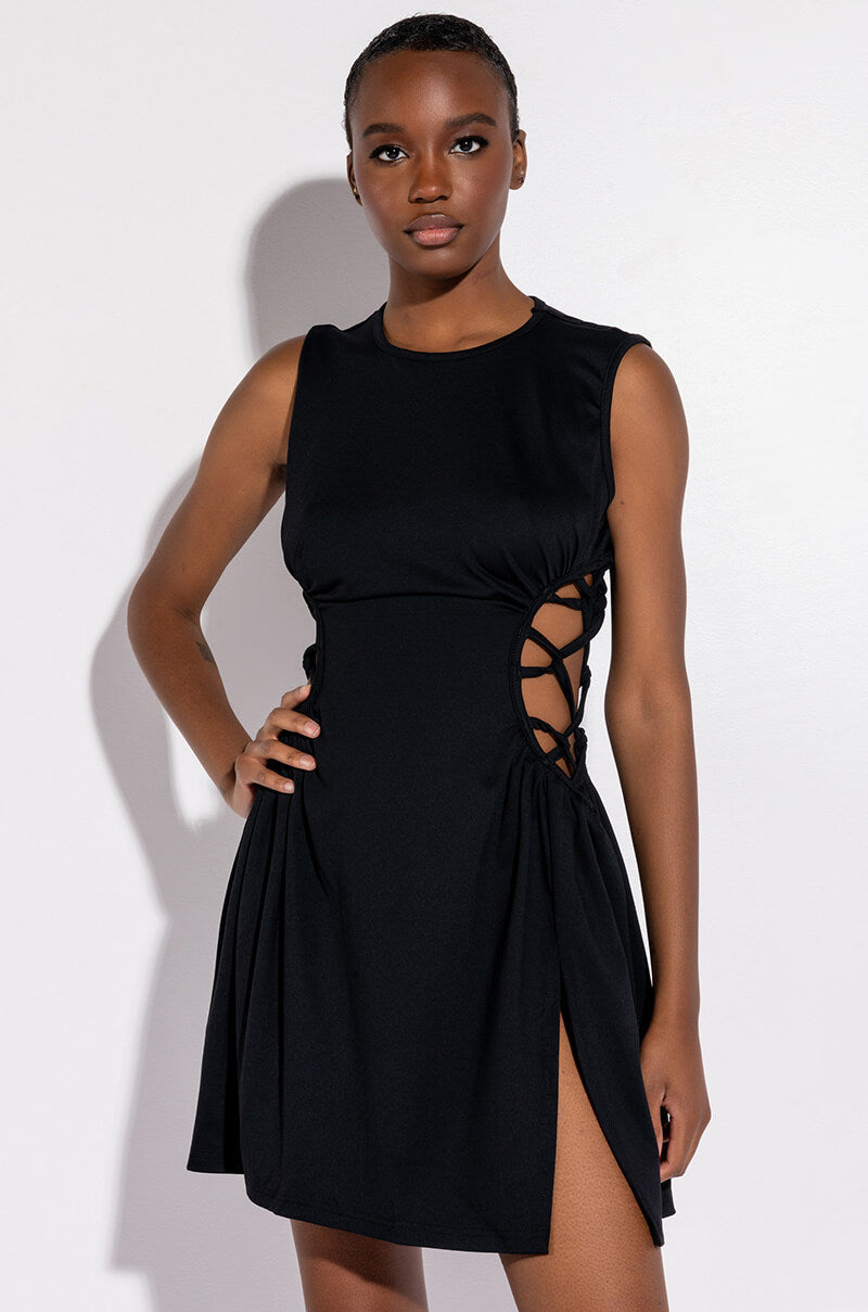 CAUGHT UP IN THE TWIST MINI DRESS WITH SLIT BLACK