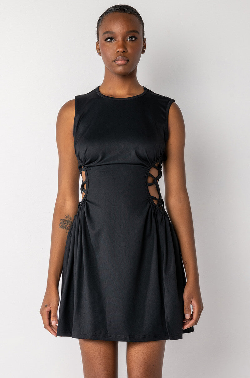 CAUGHT UP IN THE TWIST MINI DRESS WITH SLIT BLACK