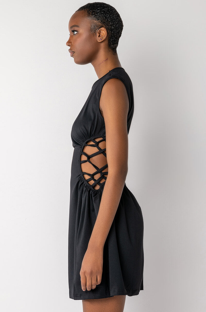 CAUGHT UP IN THE TWIST MINI DRESS WITH SLIT BLACK