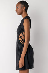 CAUGHT UP IN THE TWIST MINI DRESS WITH SLIT BLACK