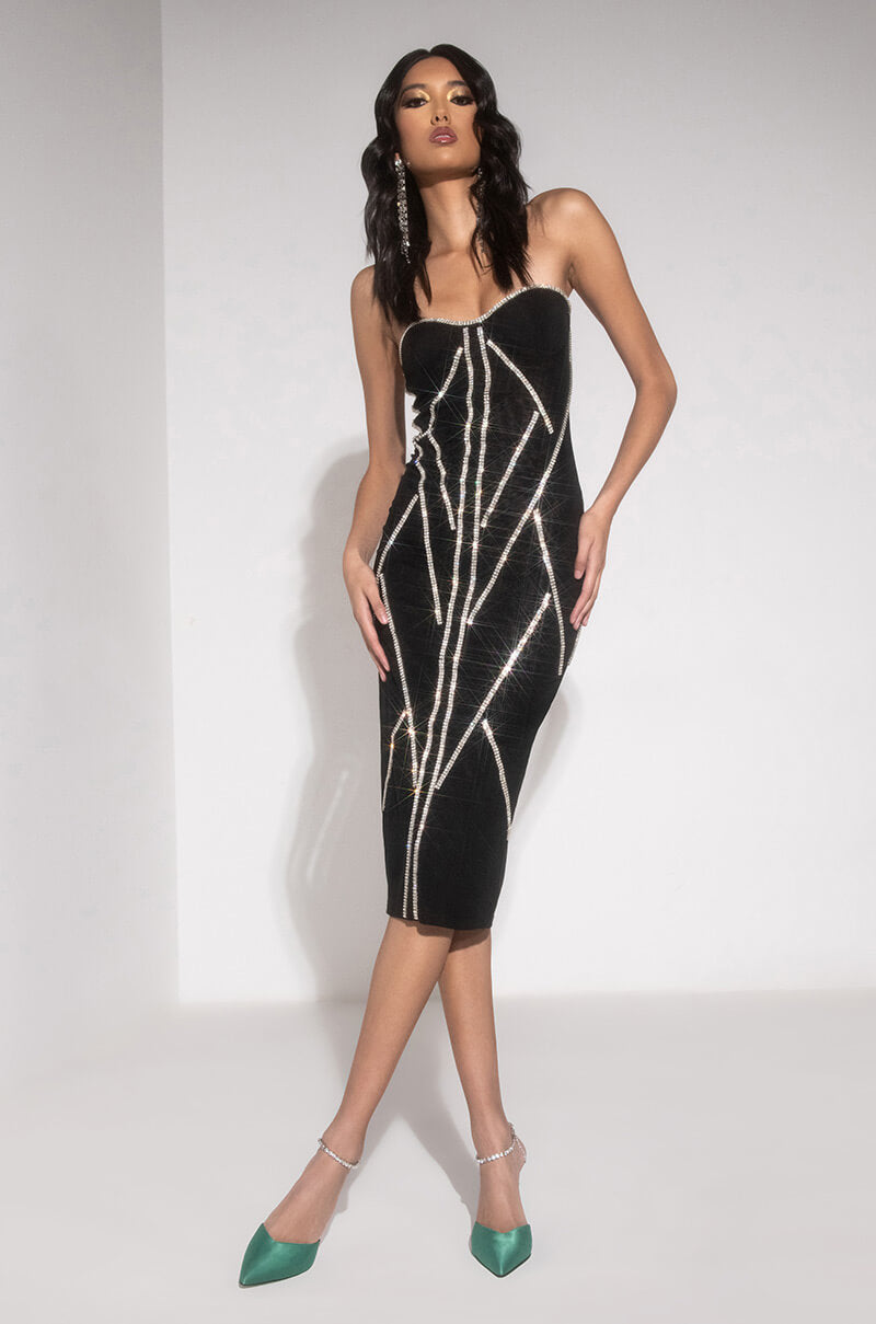 CAUGHT YOU SHINING MESH STONE MIDI DRESS