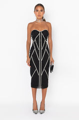 CAUGHT YOU SHINING MESH STONE MIDI DRESS