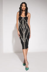 CAUGHT YOU SHINING MESH STONE MIDI DRESS