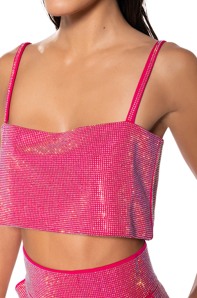 CENTER OF ATTENTION RHINESTONE TOP IN PINK