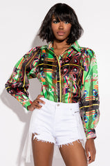 C'EST LA VIE PRINTED BLOUSE GREEN MULTI