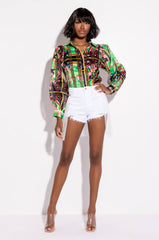 C'EST LA VIE PRINTED BLOUSE GREEN MULTI