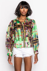 C'EST LA VIE PRINTED BLOUSE GREEN MULTI