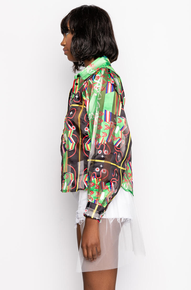 C'EST LA VIE PRINTED BLOUSE GREEN MULTI
