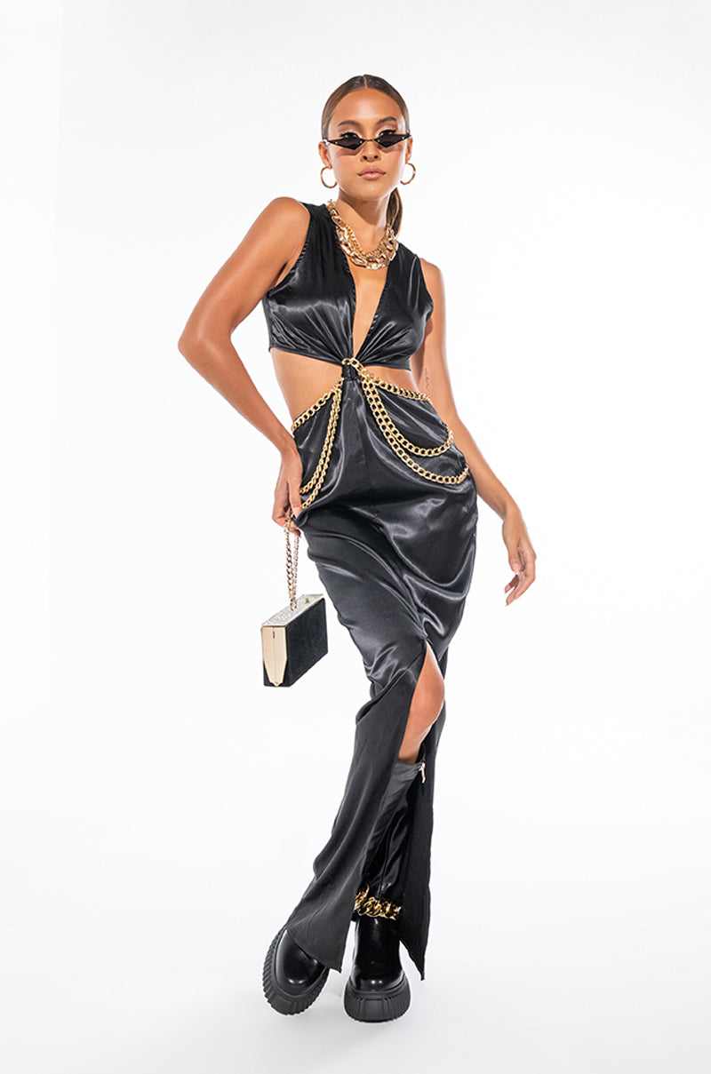 CHAIN ME UP SATIN MAXI DRESS