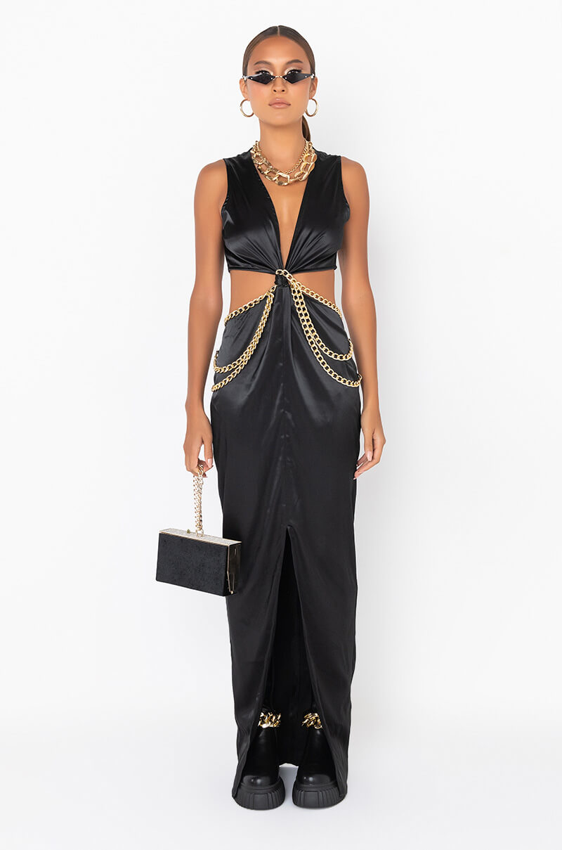 CHAIN ME UP SATIN MAXI DRESS