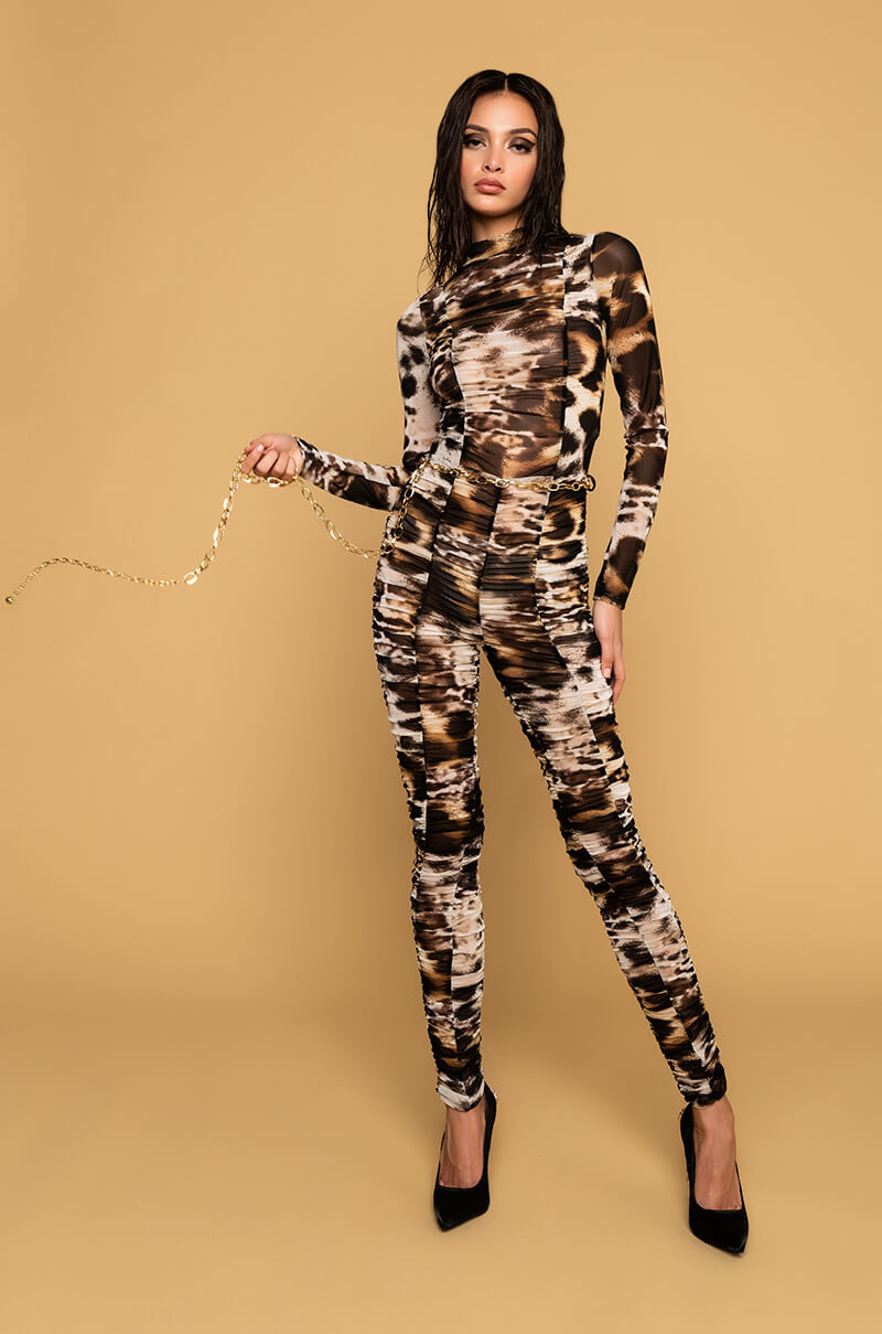 CHAIN OF LOVE ANIMAL PRINT MESH DRESS
