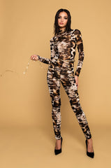CHAIN OF LOVE ANIMAL PRINT MESH DRESS