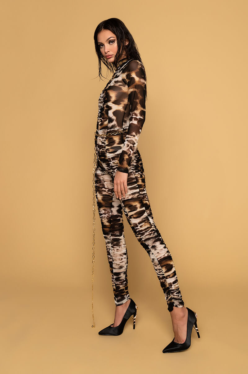 CHAIN OF LOVE ANIMAL PRINT MESH DRESS