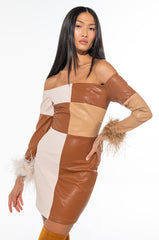 CHECK HER OUT REAL FEATHER PU MINI DRESS