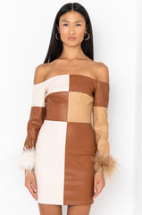 CHECK HER OUT REAL FEATHER PU MINI DRESS