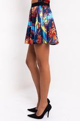 CHIC SATIN PLEATED MINI SKIRT NAVY MULTI