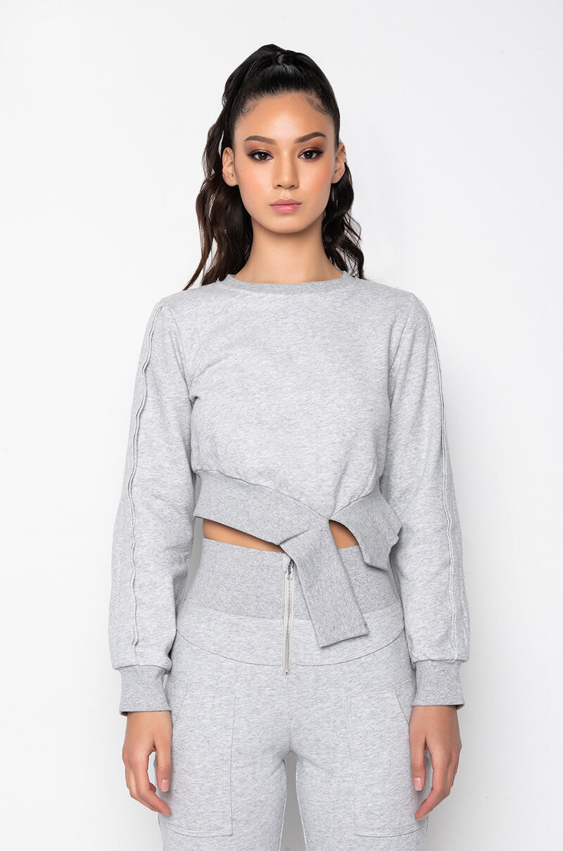 COME CLOSER CUT OUT DETAIL SWEATSHIRT HEATHER GREY