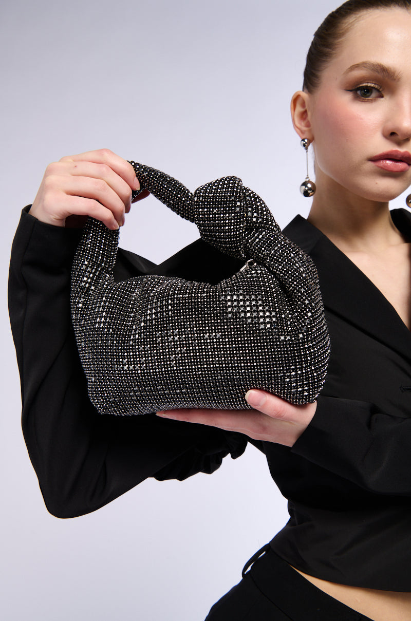 COME CLOSER RHINESTONE PURSE IN BLACK