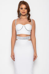 COME GET IT RHINESTONE BANDAGE CROP TOP WHITE
