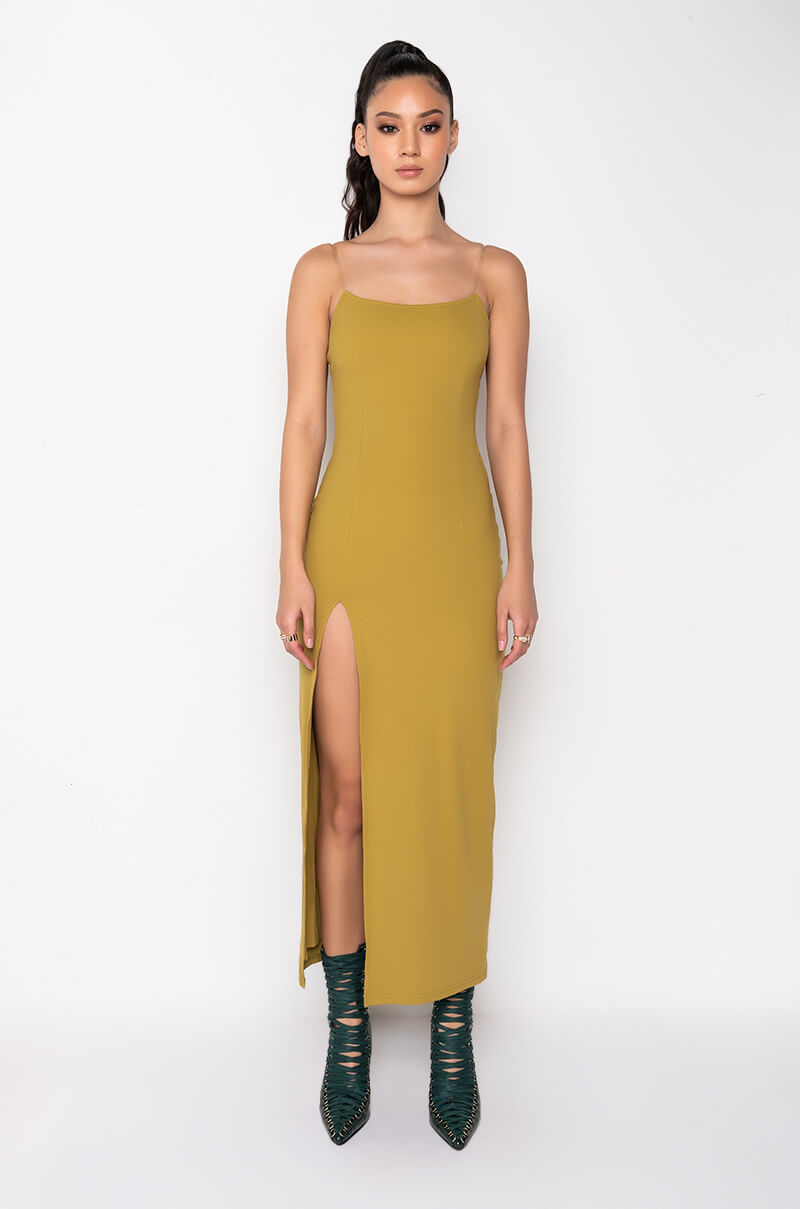COME MY WAY SLIT MIDI DRESS