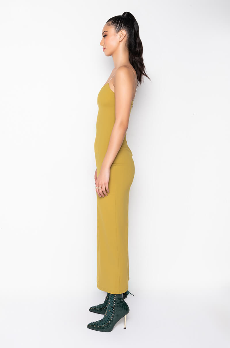 COME MY WAY SLIT MIDI DRESS