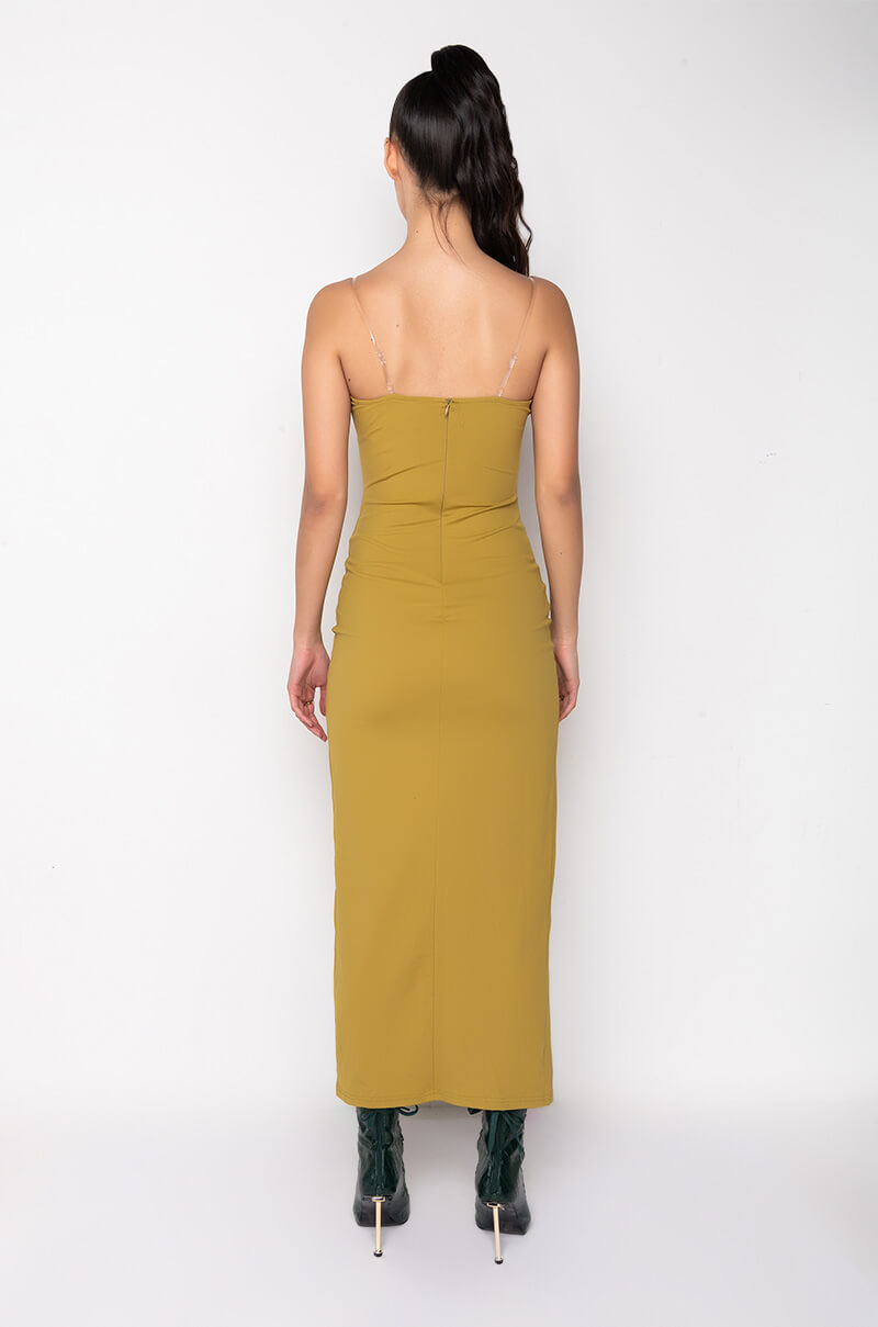 COME MY WAY SLIT MIDI DRESS
