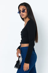 COULD CARE LESS LONG SLEEVE LACE UP CROP TOP
