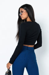COULD CARE LESS LONG SLEEVE LACE UP CROP TOP