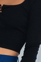 COULD CARE LESS LONG SLEEVE LACE UP CROP TOP