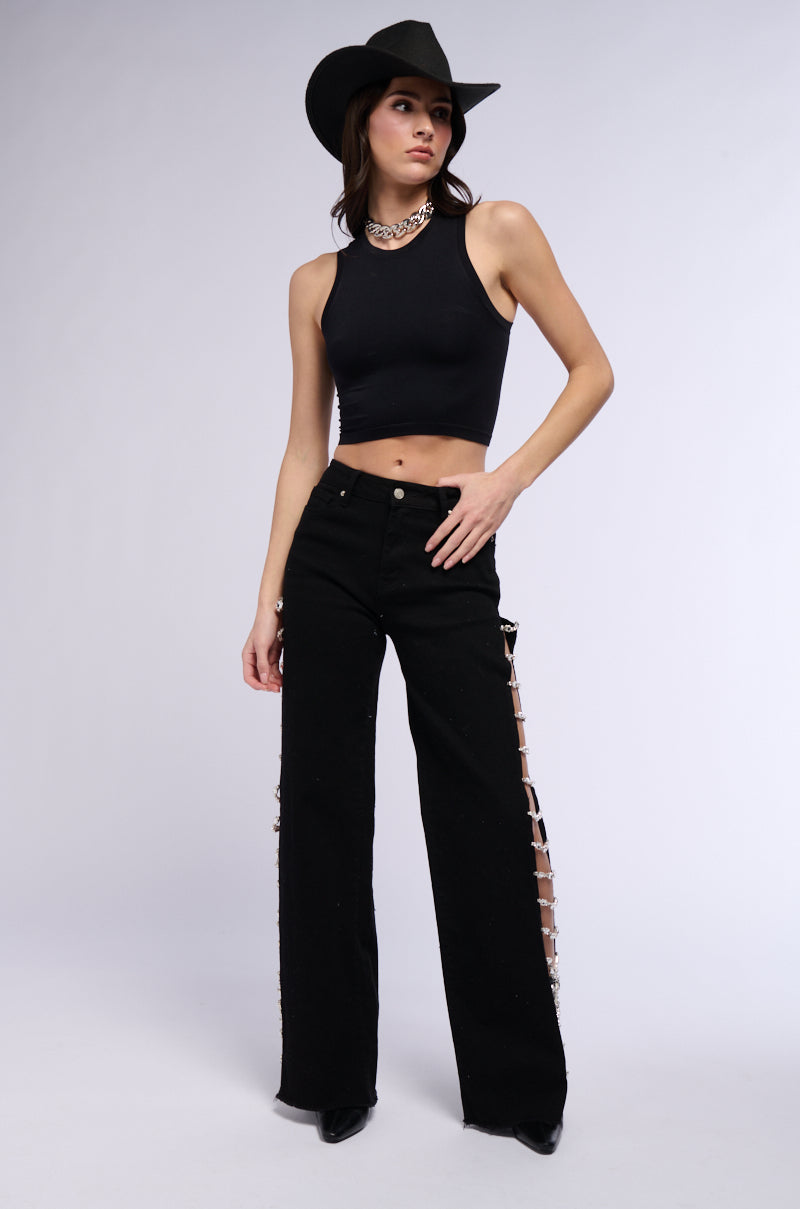 COVERED IN DIAMONDS RELAXED JEANS IN BLACK
