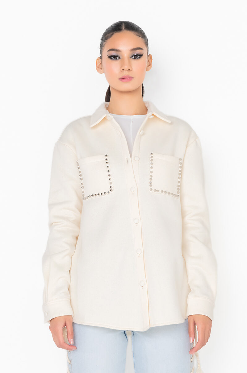 COZY AF FLEECE BUTTON DOWN SWEATSHIRT IVORY