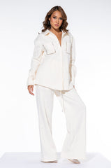 COZY AF FLEECE BUTTON DOWN SWEATSHIRT IVORY