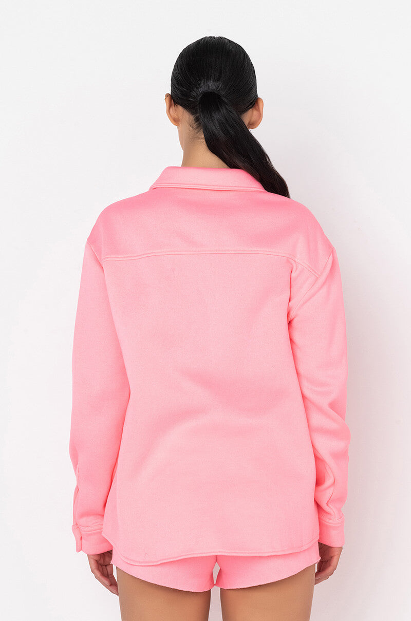 COZY AF FLEECE BUTTON DOWN SWEATSHIRT PINK