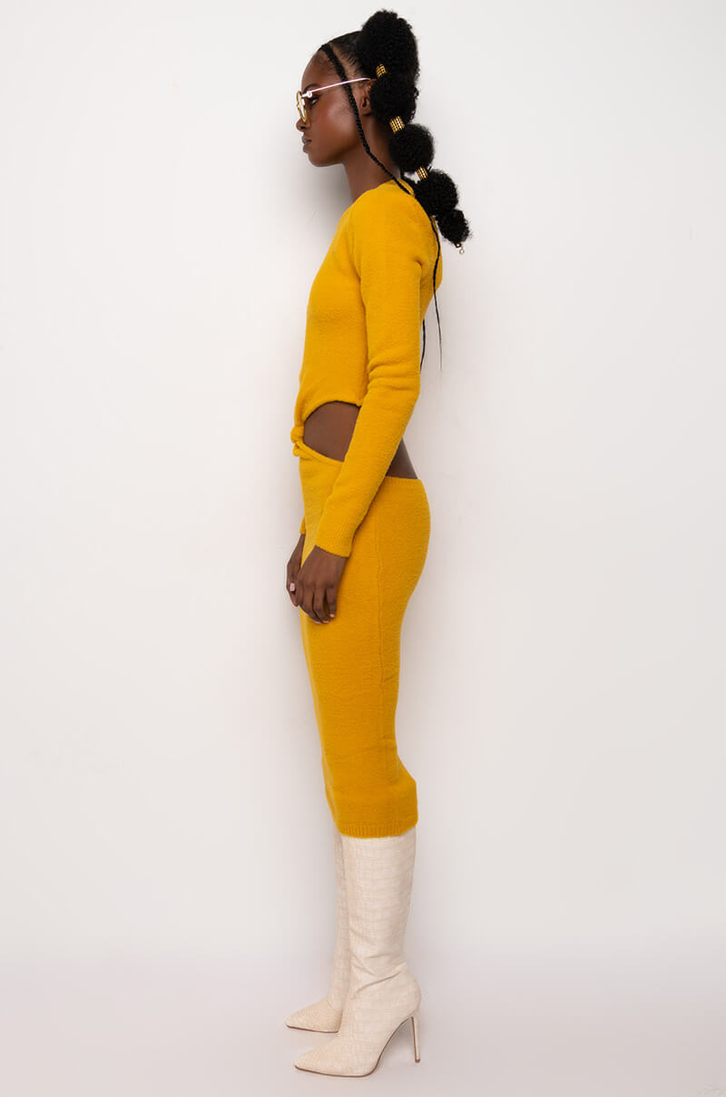 COZY BUT CUTE PLUSH SWEATER MIDI DRESS DARK YELLOW