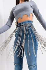 CRISS CROSS RHINESTONE FRINGE SKIRT