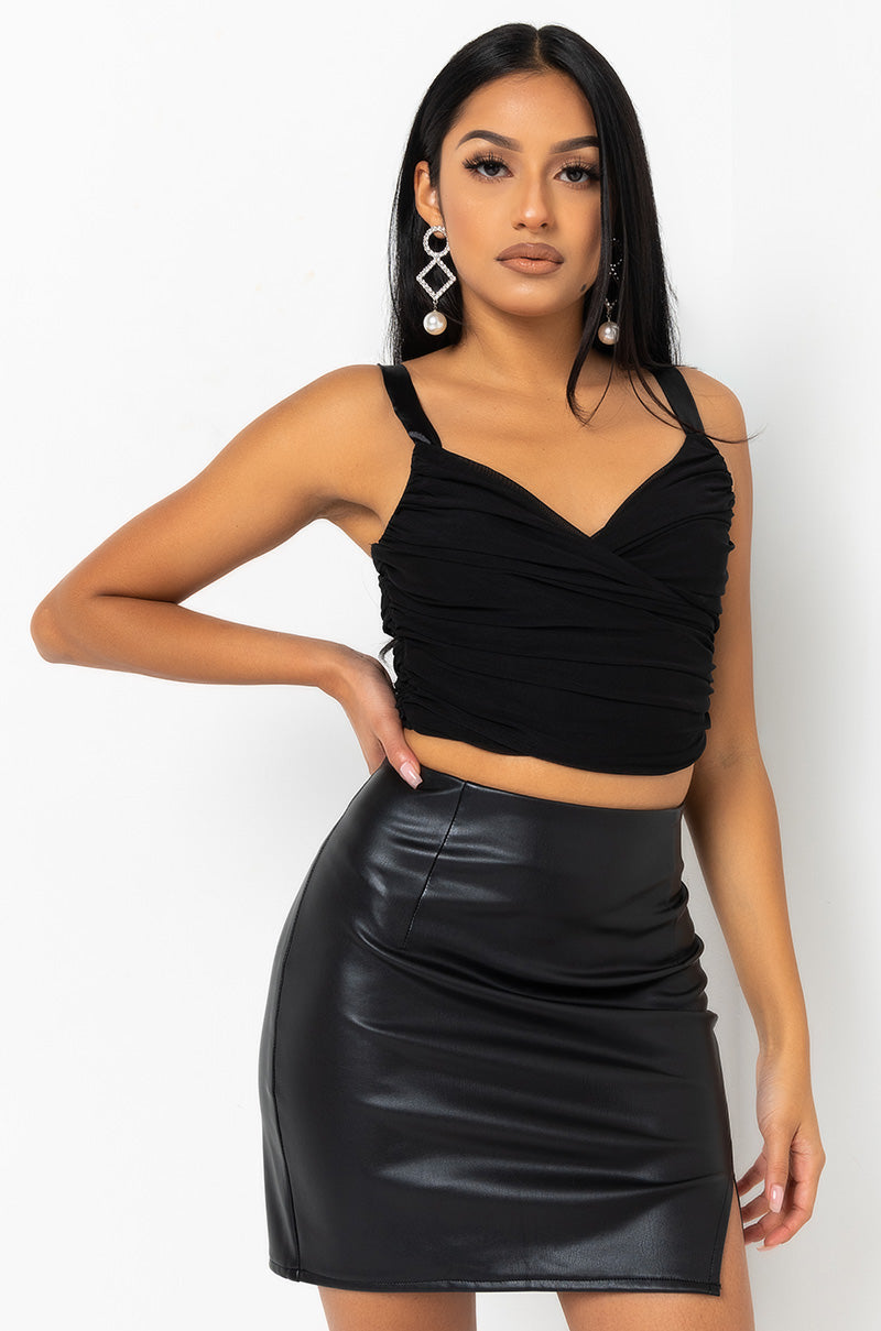 CROSS IT UP DOUBLE MESH TOP BLACK